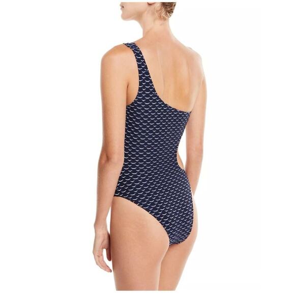 Milly Cabaña One-Shoulder Cutout Cheeky Tank One-Piece Swimsuit Large Navy Blue - Picture 3 of 13